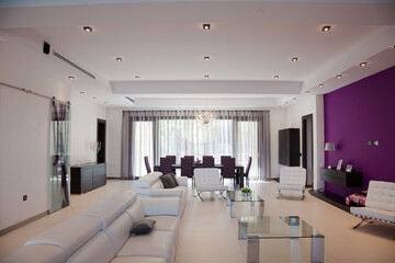 Purple wall in luxury living room