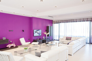 Purple wall in luxury living room