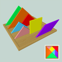 a square cut into seven pieces - 3D Rendering