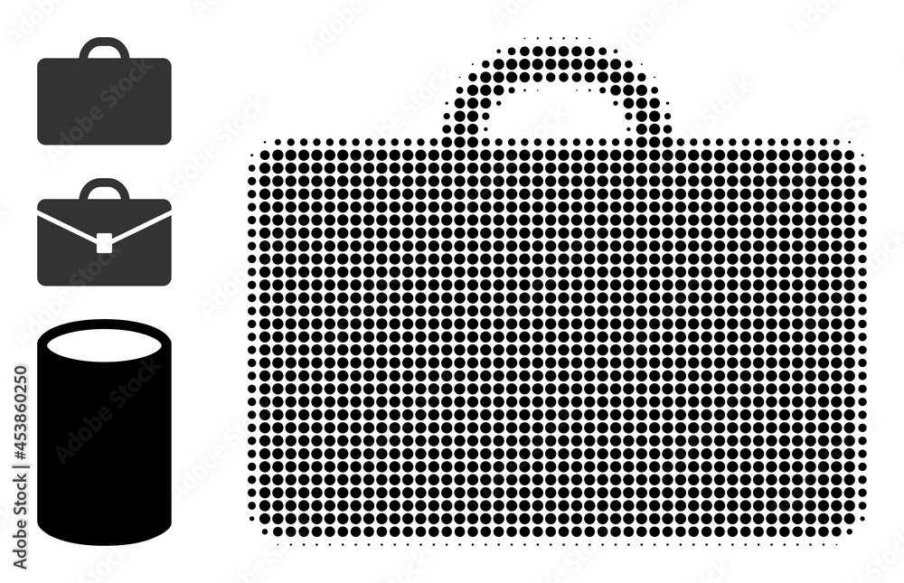 Poster halftone case. dotted case made with small circle pixels. vector illustration of case icon on a whit