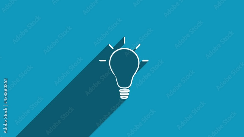 Poster white line light, lamp icon with shadow isolated on blue background. shadow reflection design. 4k vi