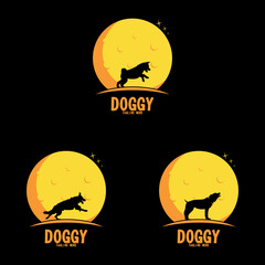 Dog vector silhouette in the moon