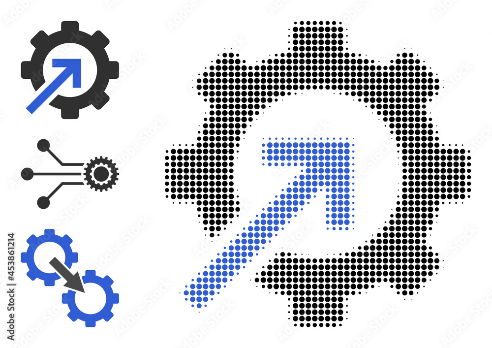 Poster halftone gear integration. dotted gear integration made with small circle elements. vector illustrat