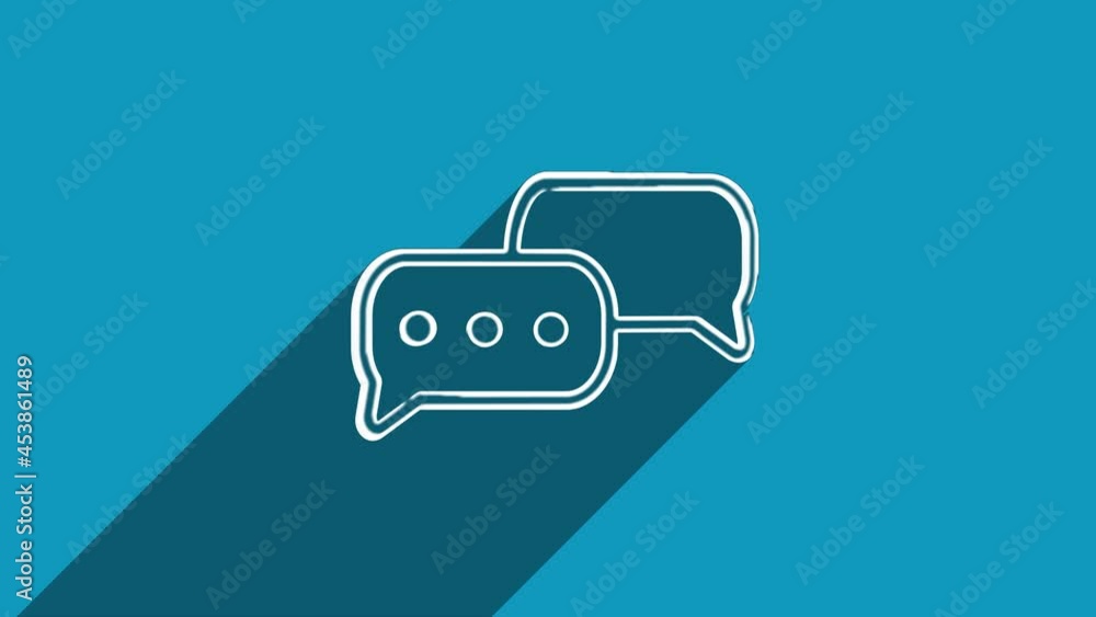 Aufkleber white line speech bubble chat icon with shadow isolated on blue background. shadow reflection design