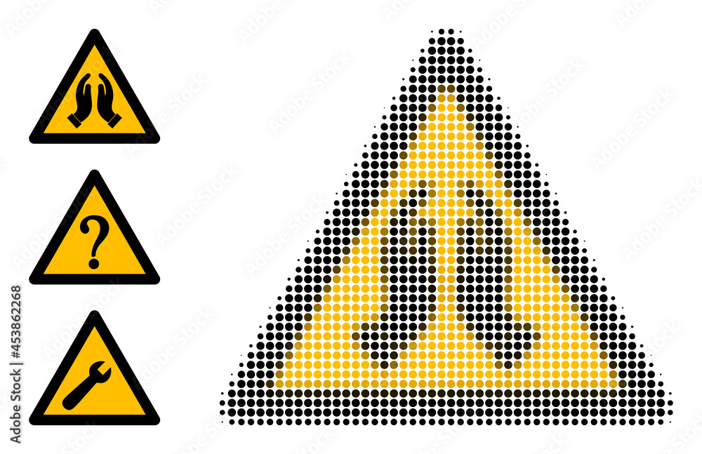 Poster halftone pray warning. dotted pray warning generated with small spheric elements. vector illustratio