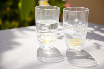 Glasses on table
