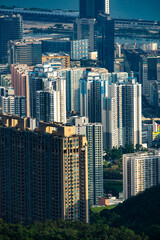 Obraz premium Hong Kong Victoria harbor city landscape, business downtown urban with skyline building tower, Asia district scene of skyscraper architecture view to travel