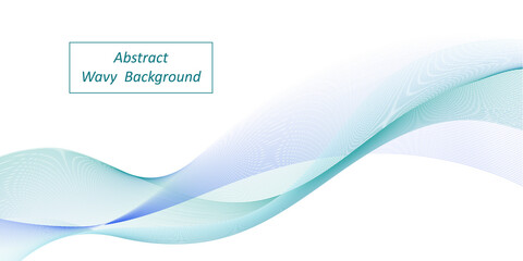 Abstract wave, blue and teal swirl wave. Decorative swoosh,  color flow on white background. Transparent veil texture. Modern trendy banner or poster design. Vector illustration