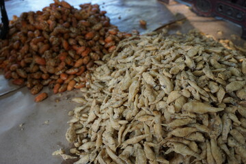Fried fish with a natural background. Indonesian fried fish covered with flour, usually use small fish. This food also called wader goreng
