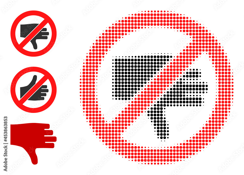 Poster halftone forbidden thumb down. dotted forbidden thumb down designed with small round dots. vector il