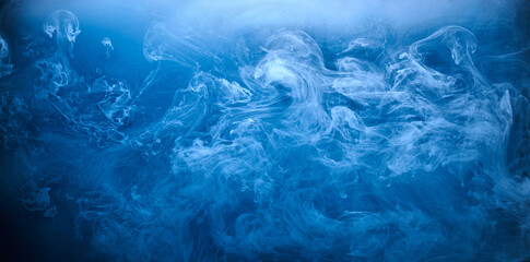 Fototapeta na wymiar Abstract blue ocean sea background, indigo ink sky, liquid azure paint underwater, swirling smoke wallpaper
