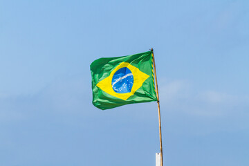 Flag of Brazil outdoors in Rio de Janeiro, Brazil.