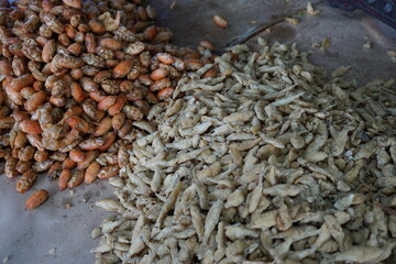 Fried fish with a natural background. Indonesian fried fish covered with flour, usually use small fish. This food also called wader goreng
