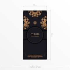 Black color postcard design with orange patterns. Invitation card design with space for your text and abstract ornament.