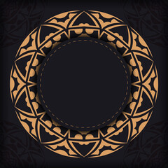 Template for print design postcard black color with orange ornament. Vector Preparing invitation card with place for your text and abstract patterns.