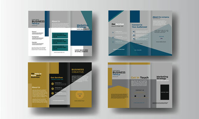 Blue square vector trifold business Leaflet Brochure Flyer template design set