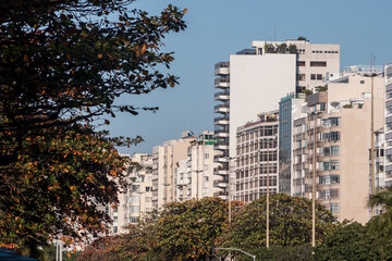 buildings in the Copacabana neighborhood in Rio de Janeiro, Brazil.
