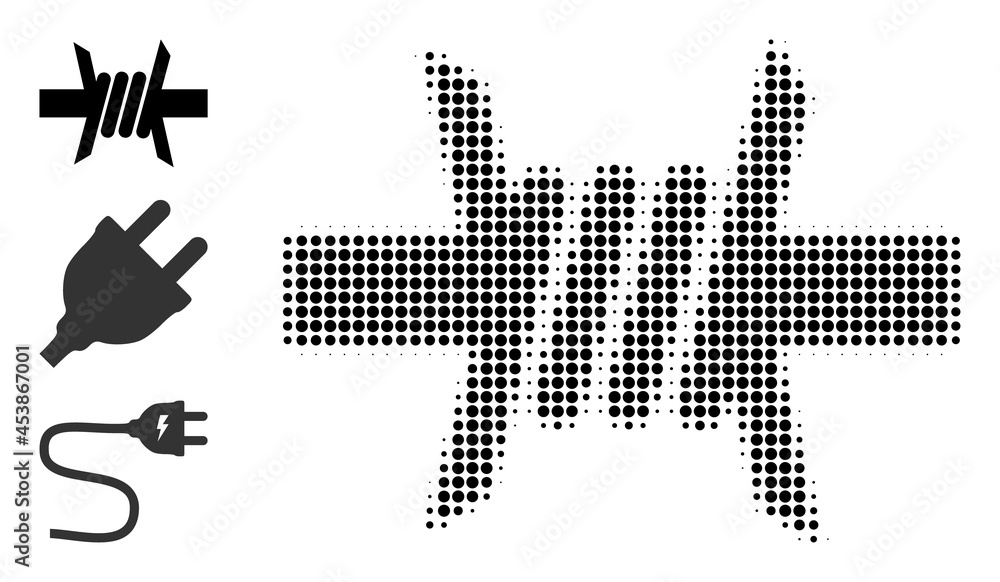 Poster halftone barbed wire. dotted barbed wire designed with small circle pixels. vector illustration of b