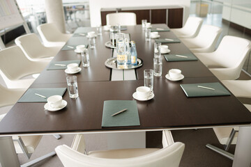Table set for meeting in office