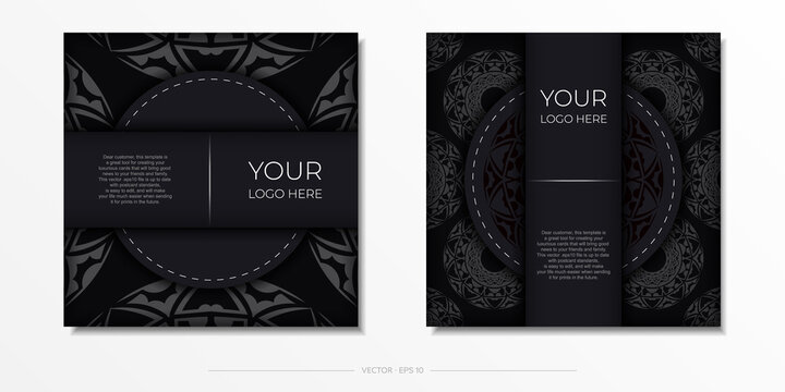 Vector Preparing invitation card with place for your text and abstract patterns. Template for print design postcard black color with orange patterns.