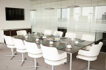 Table set for meeting in office
