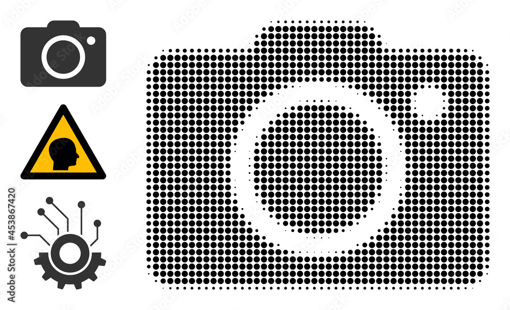 Poster halftone photo camera. dotted photo camera made with small round dots. vector illustration of photo 