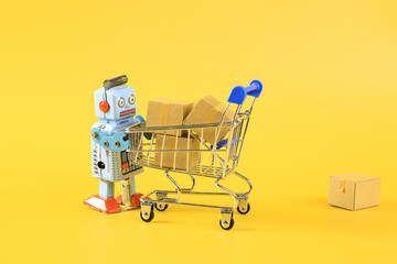 vintage classic robot and online shopping concept with shopping cart symbol © Warakorn