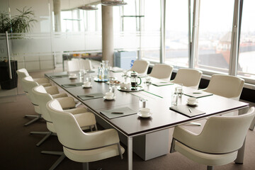 Table set for meeting in office