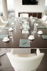 Table set for meeting in office
