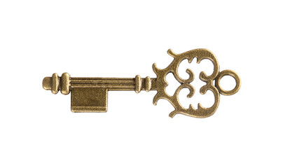 isolated vintage old golden and bronze key, successful concept