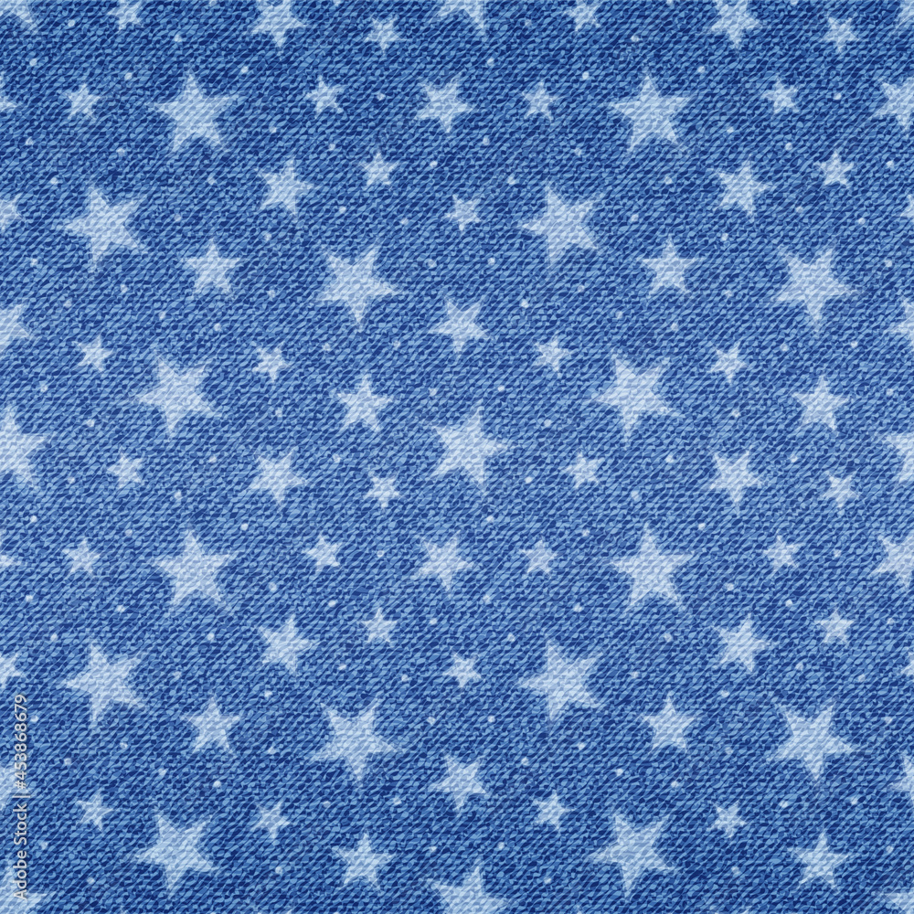 Poster star seamless pattern. indigo texture. blue print. stars background. checks repeated denim fabric pr