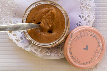 Chocolate mousse in a glass jar