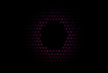 Dark purple, pink vector cover with english symbols.