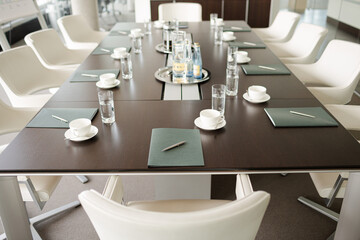 Table set for meeting in office