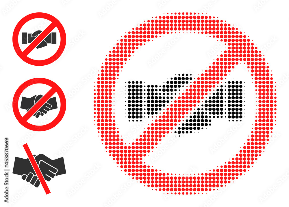 Poster halftone stop handshake. dotted stop handshake generated with small round dots. vector illustration 