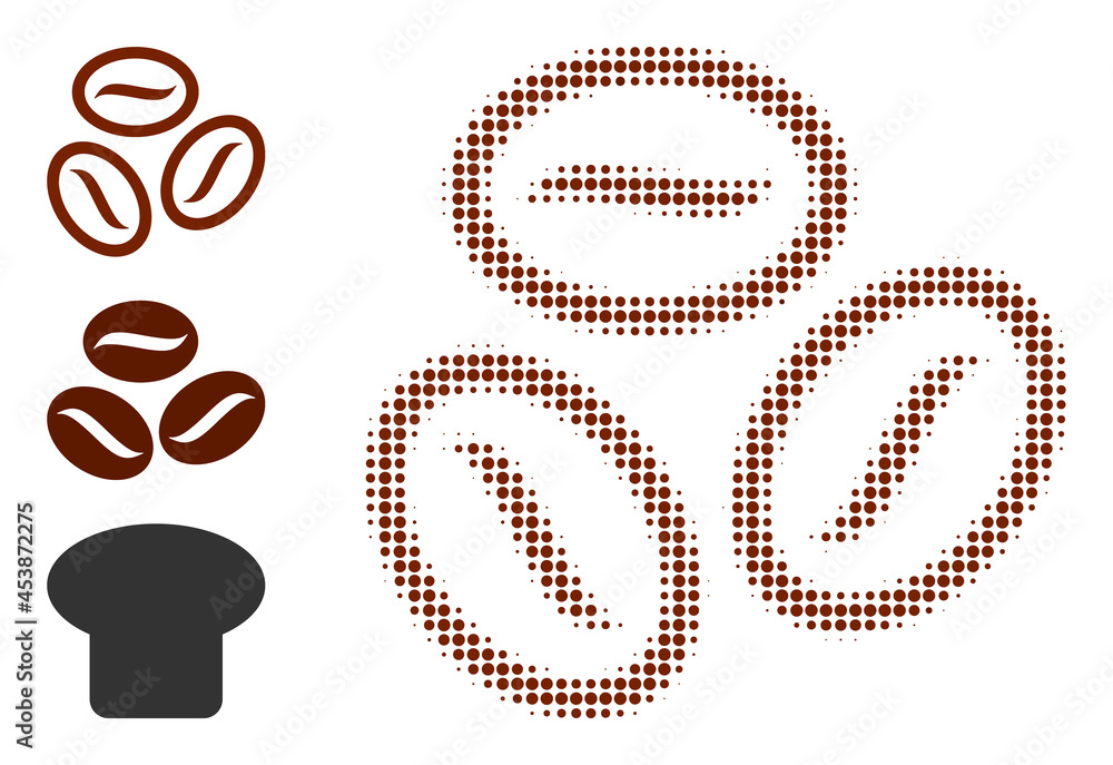 Poster halftone coffee beans. dotted coffee beans generated with small circle points. vector illustration o