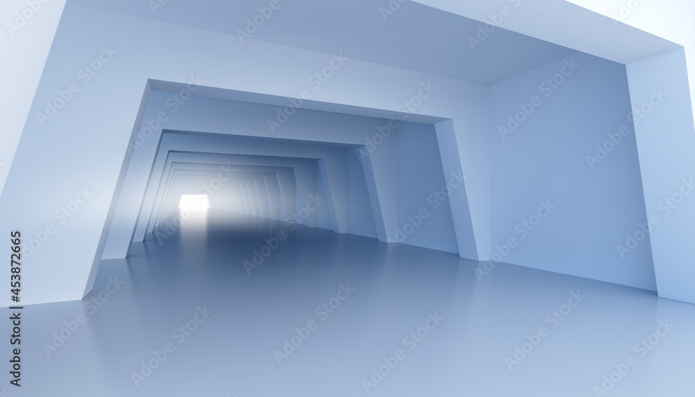 Poster 3d abstract futuristic corridor with white light at the end. 3d rendering