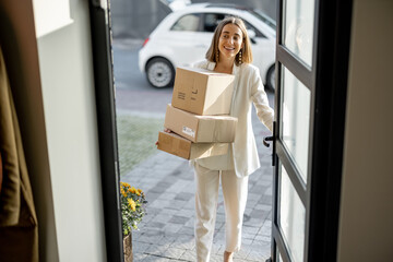 Woman going home with parcels