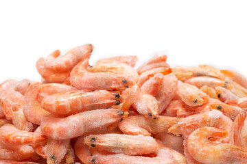 Fresh shrimps in ice. Top view.