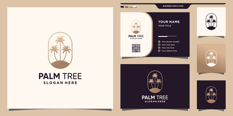 Palm tree logo template with unique modern concept and business card design Premium Vector