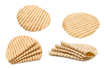 Grilled pitta bread isolated on white background.