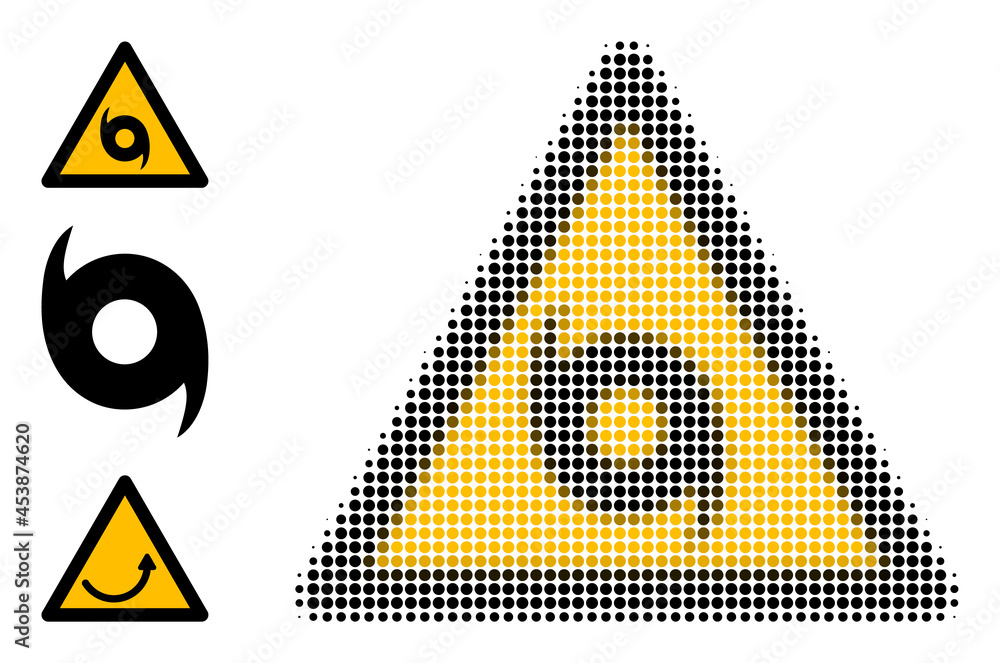 Poster halftone hurricane warning. dotted hurricane warning designed with small round points. vector illust
