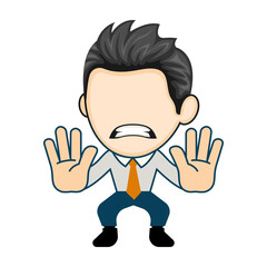 Angry business man showing stop gesture. Flat business illustration in cartoon style