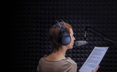 Girls announcer in the sound studio