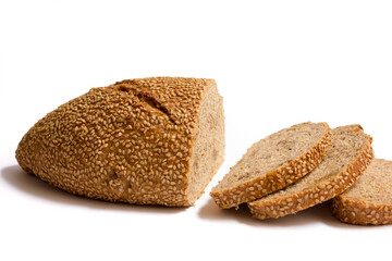 Organic wholemeal bread on a white background