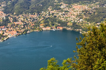 Fototapeta premium View of Lake and the city of from the observation deck. View of from above. Card. Poster. Photo