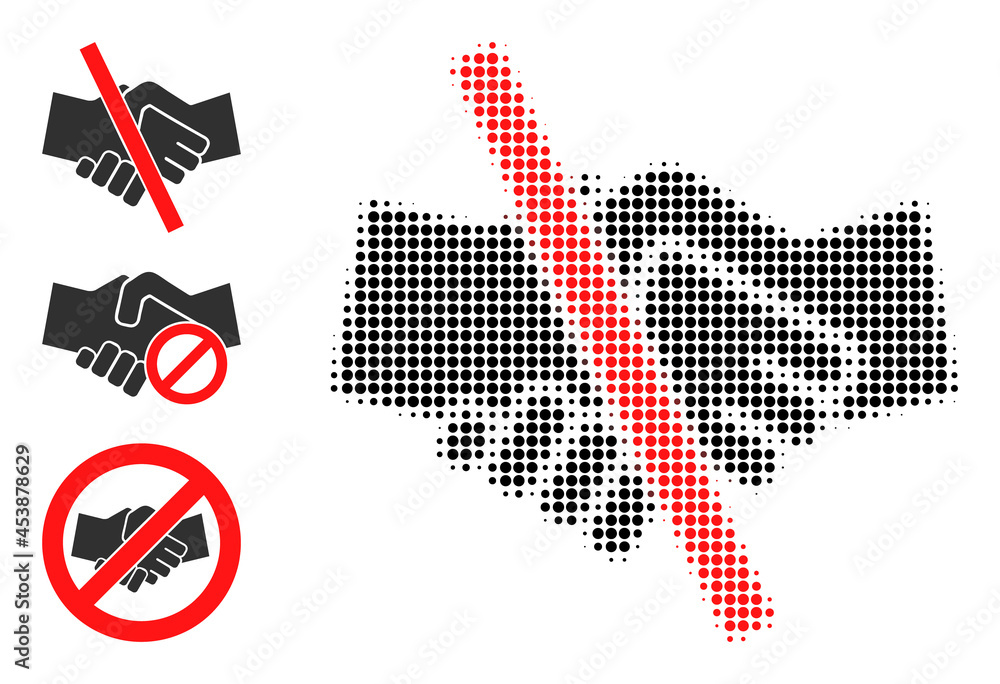 Poster halftone resrtricted handshake. dotted resrtricted handshake constructed with small round items. vec
