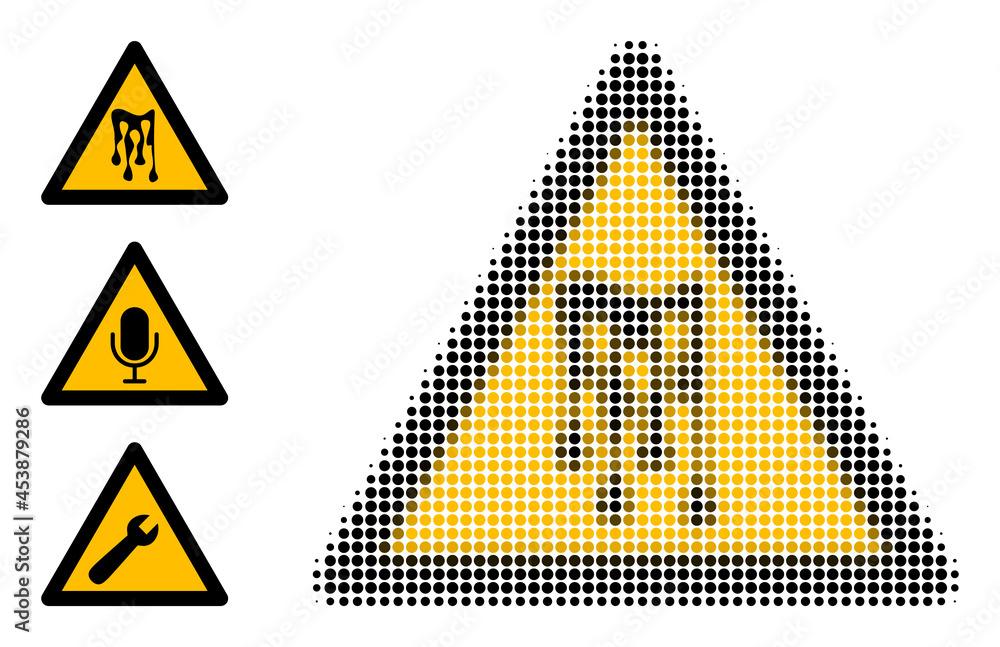 Poster halftone melting sticky warning. dotted melting sticky warning constructed with small circle element