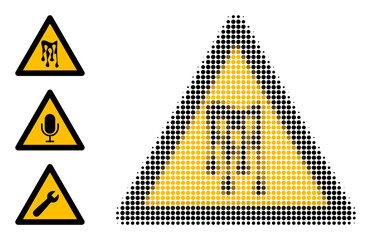 Halftone melting sticky warning. Dotted melting sticky warning constructed with small circle elements. Vector illustration of melting sticky warning icon on a white background.
