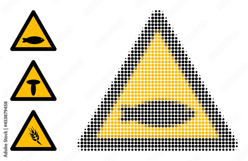 Poster halftone fish warning. dotted fish warning made with small round pixels. vector illustration of fish
